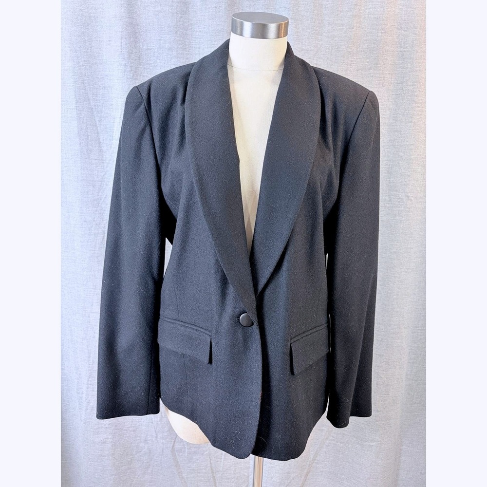 Pendleton Vintage Black Wool Blazer Single Button USA Womens 14